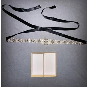 Rhinestone Bridal Belt Sash Black Ribbon Wedding